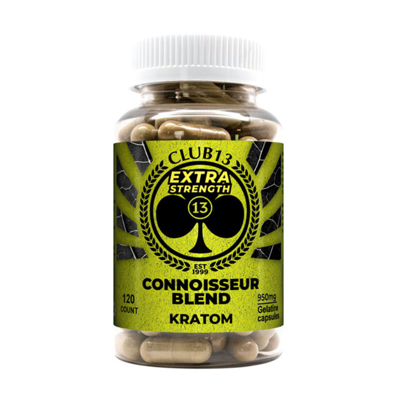 A bottle of Club13 Extra Strength Connoisseur Blend Capsules