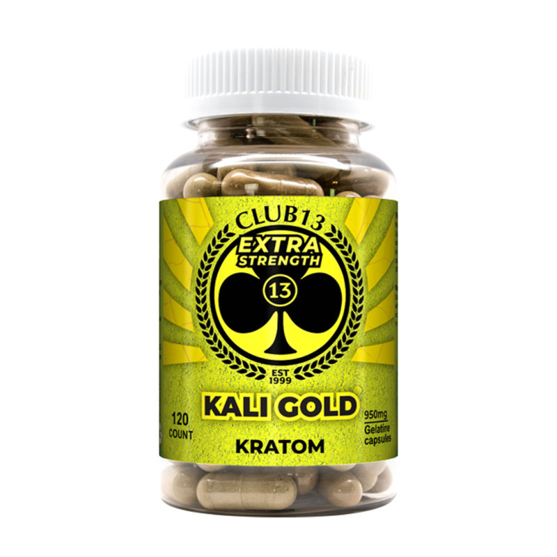 A bottle of Club13 Extra Strength Kali Gold Capsules