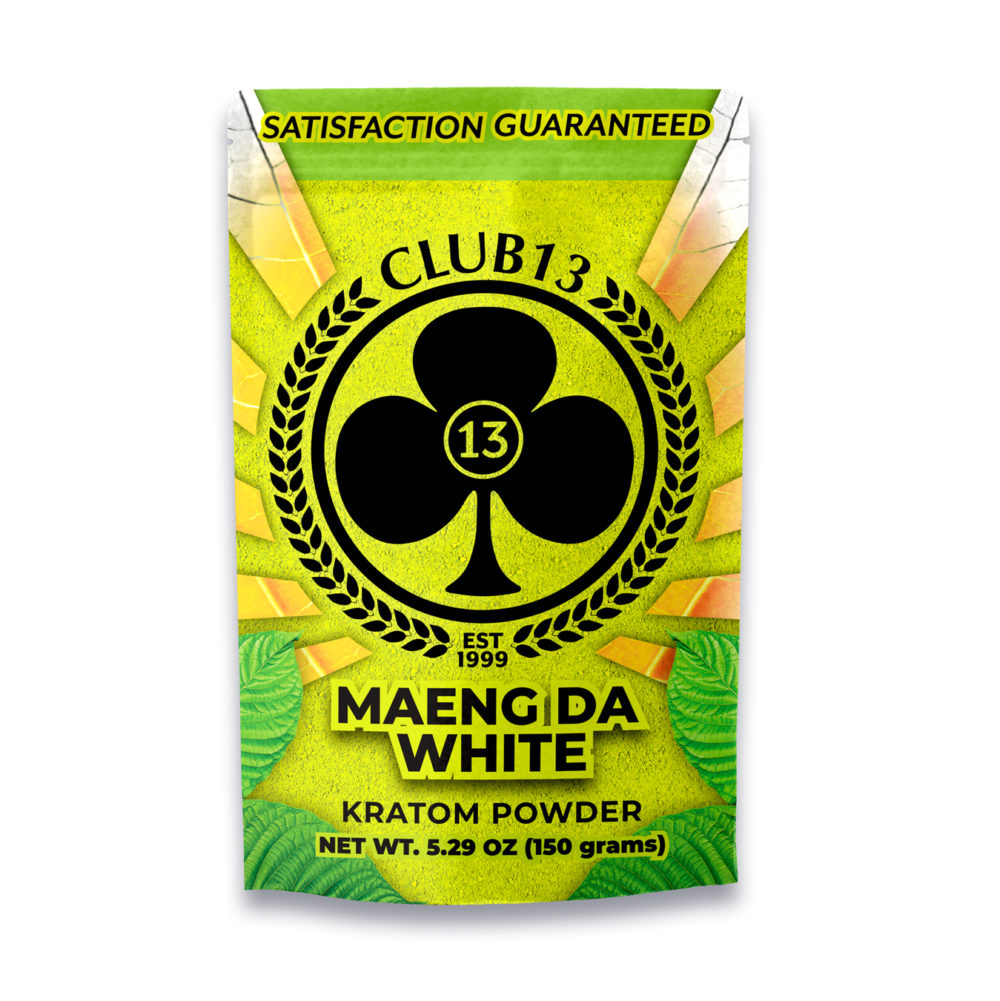 A bag of Club13 Maeng Da White Kratom Powder 150 Grams