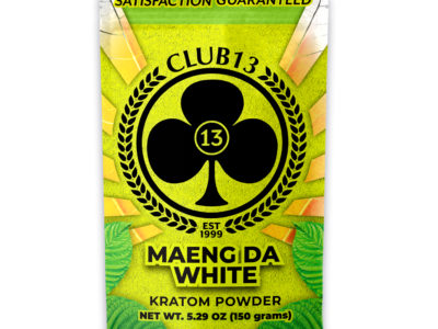 A bag of Club13 Maeng Da White Kratom Powder 150 Grams